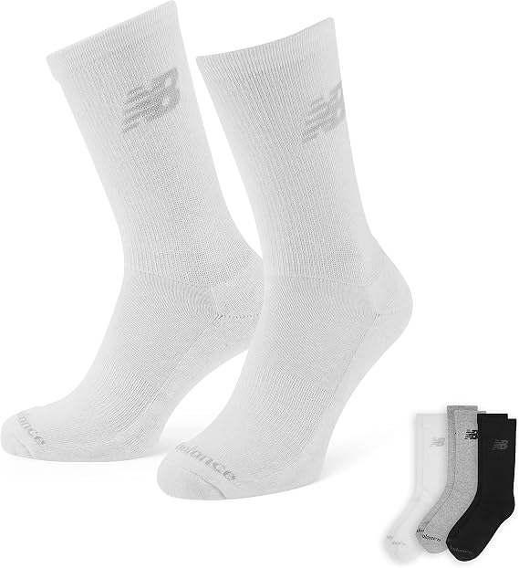 New Balance Unisex 3 Pack Crew Socks, White, M UK
