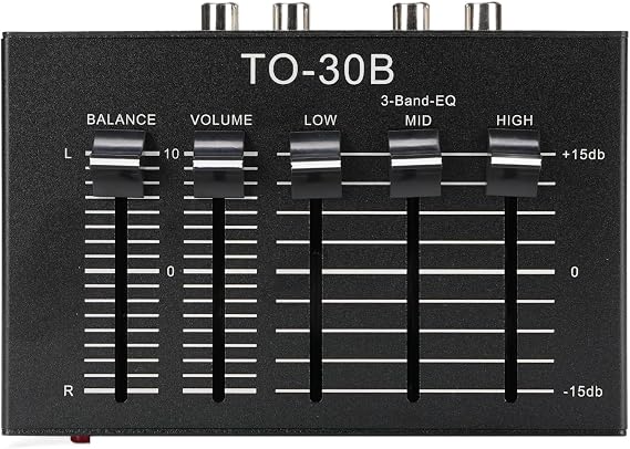 PUSOKEI フォノプリアンプ - 3バンドサウンドイコライザー、EQ 2チャンネルデジタルオーディオイコライザー、12dB高中低トーン調整、バランスボリュームコントロール、ステレオサウンド入出力、DC 5V
