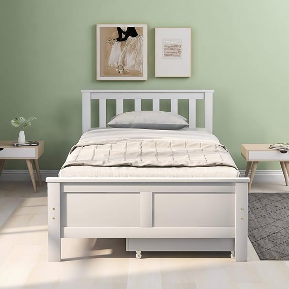 Storage Bed, Wooden Solid Pine Storage Bed with Drawers 3ft Single 190x90cm White Bed Frame for Adults Kids Teenagers