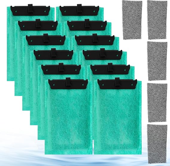 Aquarium Filter Cartridge Set Compatible with Tetra EasyCrystal Aquarium C250 C300 Includes 12 Activated Carbon Filters and 5 Foam Filters