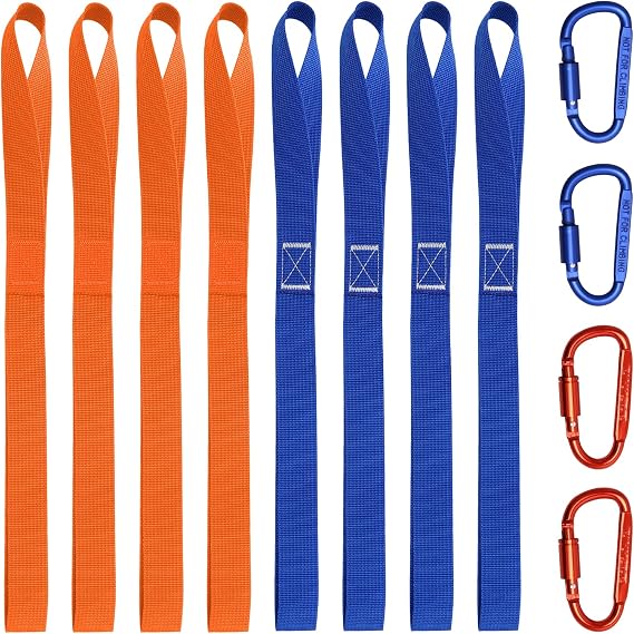 8 Pcs Tie Down Loop, Soft Loop Tie Down Straps with 4 Pcs D-ring Locking, Heavy Duty Webbed Nylon Lashing Loops Straps Capacity 1000 kg for Motorbike Car Camping Load