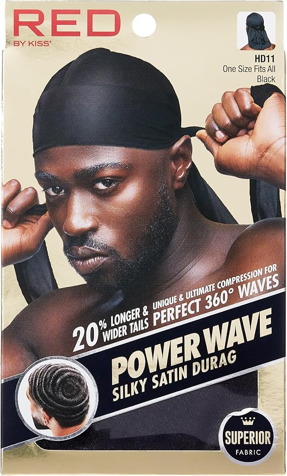 Red By Kiss Power Wave Silky Satin Durag Extra Long Tails, Black