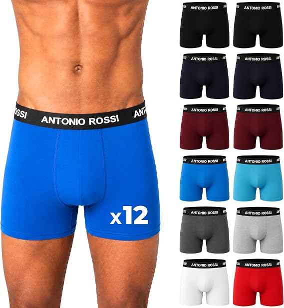 Antonio Rossi Pack of 12 Cotton Boxer Briefs for Men, Breathable