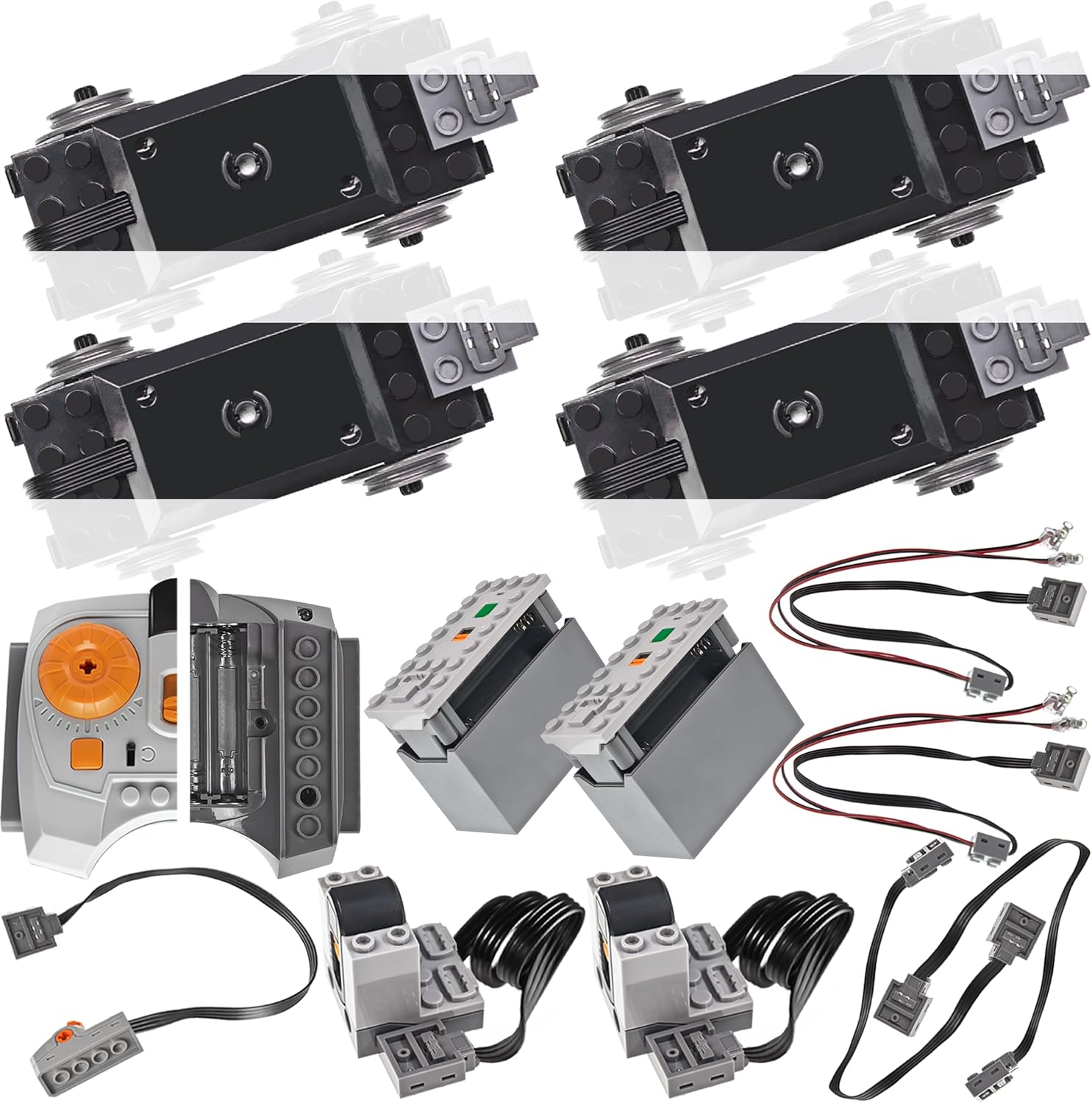 38Pcs Power-Function Motor Kit Train Motor IR Speed Remote Control Battery Box IR Receiver Extension Wire Light Cord Control Switch Compatible with Mainstream building block brand Motor Kit