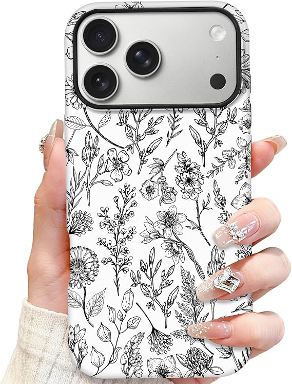 SOKAD iPhone 17 Pro Max用磁気セージフローラルフォンケース、ブラックフラワー