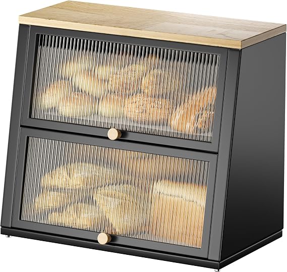 Urackify Two-Layer Large Bread Box, Black