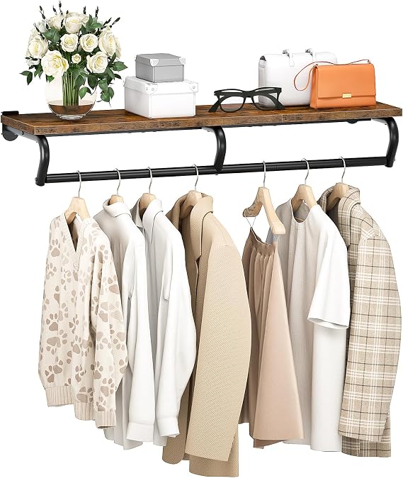 CHOEZON Wall Mounted Clothes Rack, Metal Garment Rack with Top Shelf