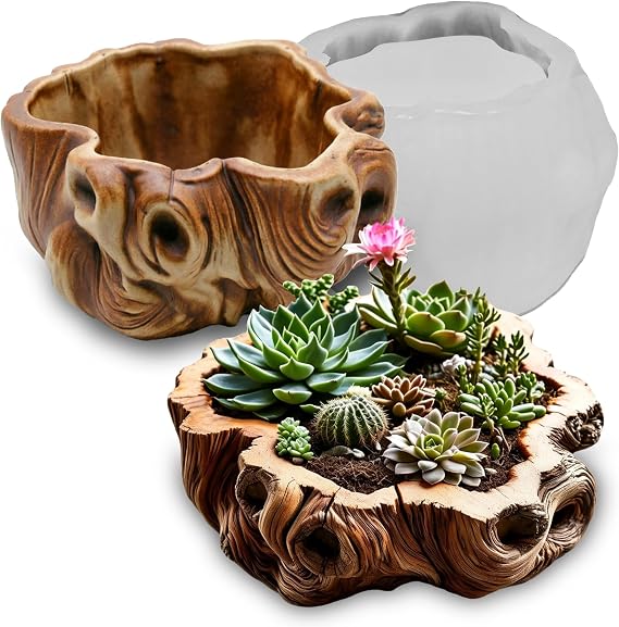 Wehous Tree Stump キャンドルホルダー シリコンモールド 樹脂コンクリート用 鮮やかな木型 シリコン プランター 保存容器 型 多肉植物 植木鉢 ボウル 型 DIY 樹脂 セメント クラフト ホーム ガーデン 装飾