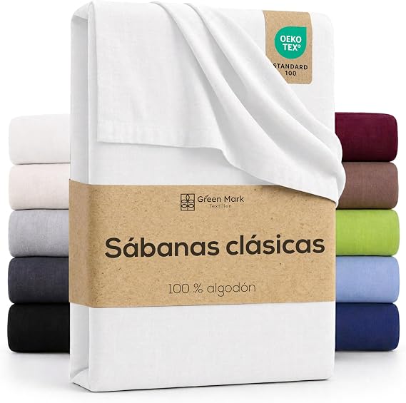 GREEN MARK Textilien Flat Sheet 100% Cotton – Classic Sheet without Elastic, Soft on the Skin, Easy to Care, Washable at High Temperature – White – 180 x 275 cm