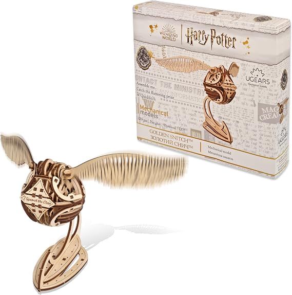 UGEARS Golden Snitch Harry Potter 3D Puzzle - Wooden Model Kits for Adults to Build - Flapping Wings on a Spring Drive and I Open at the Close Stand - Quidditch Collectible, Magical Gift