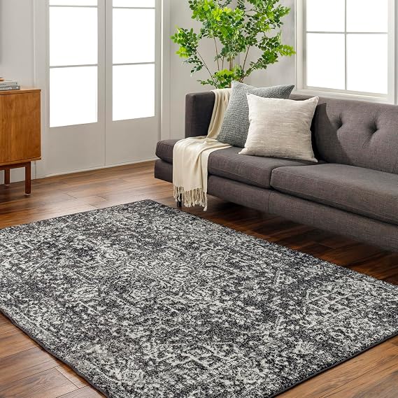 Livabliss Syracusa Vintage Rug - Area Rugs for Living Room 120x170 cm, Bedroom - Scandi Neutral Rugs, Traditional Patterned Boho Style, Natural Easy Care Pile - Large Rug, Black, Grey and Ivory