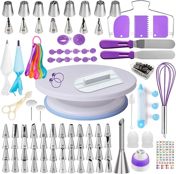 Cake Decorating Kit,137pcs Cake Decorating Supplies with Cake Turntable for Decorating,Pastry Piping Bag,Russian Piping Tips Baking Tools, Cake Baking Supplies for Beginners