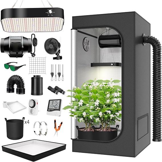 Grow Tent Complete Set 200W LED Full Spectrum Grow Lamp Dimmable, 100x100x200cm(39x39x78in) Grow Tent Kit Complete Hydroponics