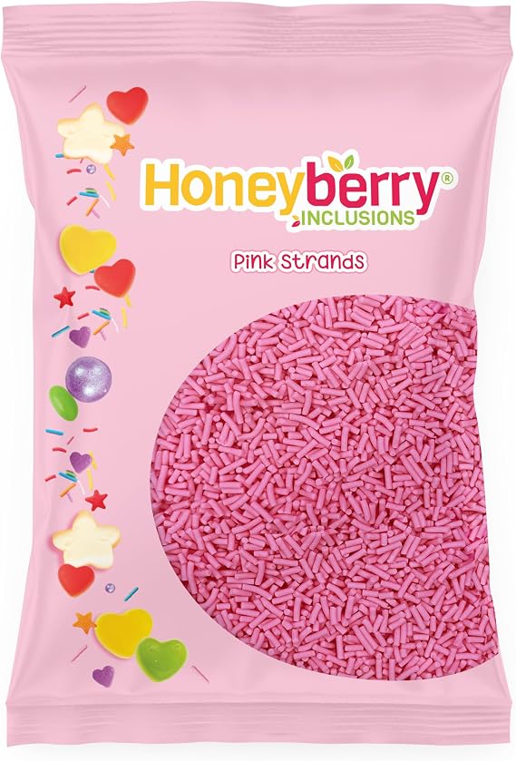 Pink Sugar Strands Sprinkles 55g Sachet - Natural Edible Pink Vermicelli Sprinkles - Perfect for Baking, Cupcakes and Cake Decorations, Ice Cream, Desserts and Icing Decoration Toppers