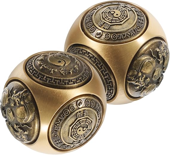 MAGICLULU 2Pcs Brass Baoding Balls 1.42In Six Sided Relief Chinese Hand Exercise Balls for Dexterity Training Hand Massage Stress Relief Office Desk Decor and Home Relaxation