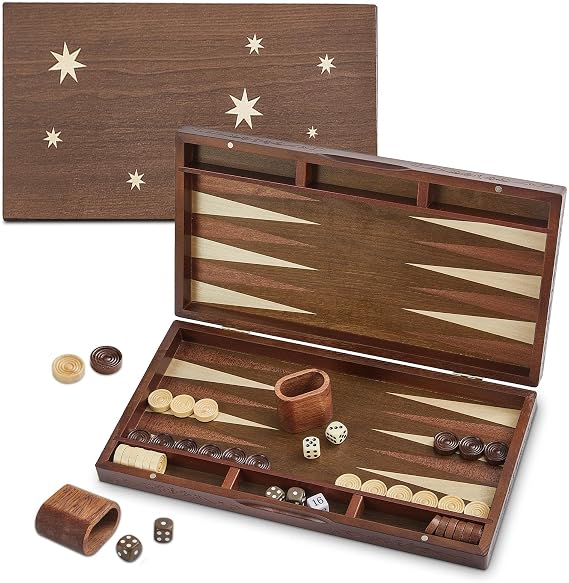 Backgammon Sets for Adults with Large 40cm Wooden Board Compact Foldable Design Perfect for Travel Includes Dice Classic Board Game for Home
