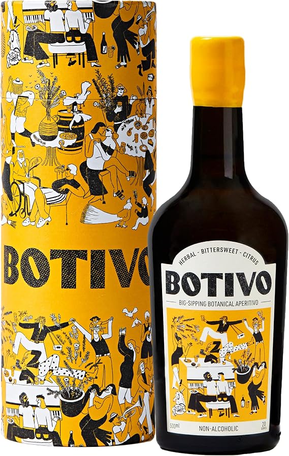 Botivo Non-Alcoholic Aperitif Gift Set, Bottle & Illustrated Gift Tube, Bittersweet & Citrus Flavours, British Handcrafted Liquid & Apple Cider Vinegar Base, 500ml, 20 Servings, Perfect with Soda