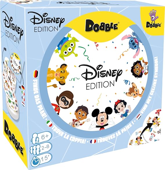 Zygomatic, Dobble Disney, Family Game, Card Game, 2-8 Players, from 6+ Years, 15 Minutes, German, Multilingual, 4. 90 Cards