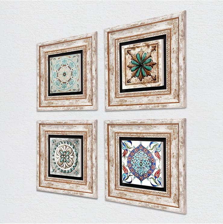 Pinecone Stone Desen, Fas Desenli Vintage, Çini Sanatı Taş Duvar Tablosu - Çerçeveli Taş Tablo - Dekoratif Duvar Sanatı - Modern Ev ve Ofis Duvar Dekoru T4-130