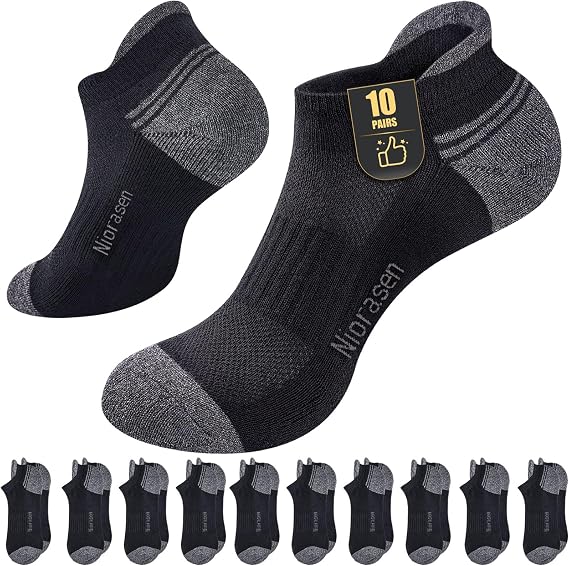 Niorasen 10 Pairs Cushioned Trainer Socks for Men Women, Ankle Socks