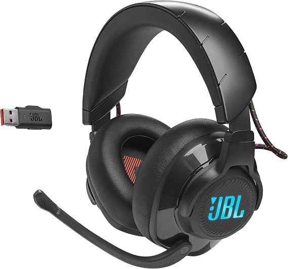 JBL Quantum 610 Over-Ear Gaming Headset with QuantumSURROUND Sound, Wireless 2.4 GHz and 3.5 mm Headphone Jack, Flip-Up Boom Microphone, Black