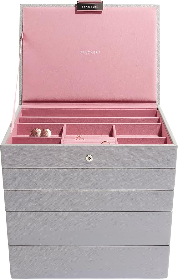 Stackers Dove Grey with Antique Rose Classic Medium Jewellery Box, Set of 5