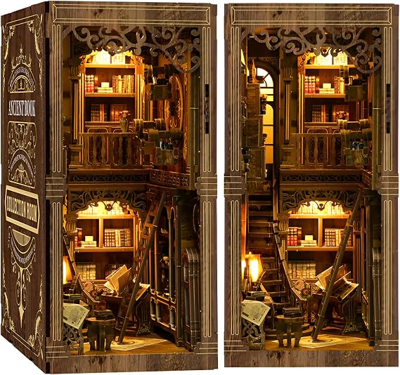 Firmiarii Bookknock Kit, Wooden Handmade Kit, DIY 3D Puzzle, Crafts, Miniature Dollhouse, Book Stand, Assemble Bookshelf, Decoration, LED Light, Miniature House, Mini World, Beginners, Junior Students