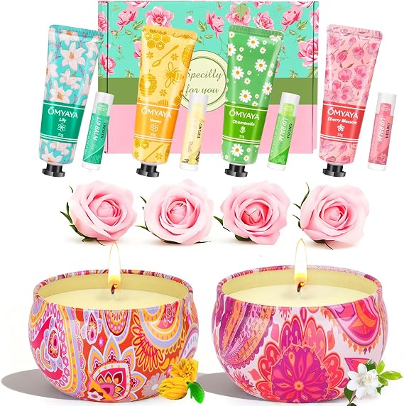 Candles Gifts for Women,Scented Candles Set & Hand Cream Lotion Set,Lip Balm Bulk Christmas Stocking Stuffers Birthday, Mother’s Day Romantic Anniversary Presents Valentines Day