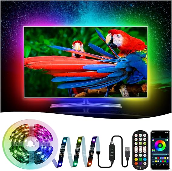 5M TV LED Backlight, RGB LED Strip Lights with IC, RF Remote & APP Control [Energy Class E]