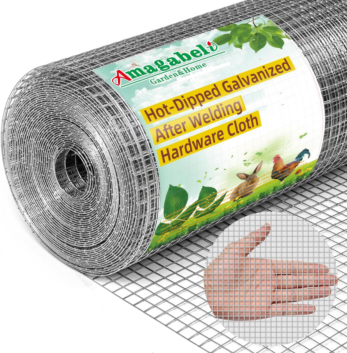 14 Openings Hardware Cloth 48x100 23gauge Galvanized Welded Wire Mesh Roll Garden Fencing Plant Supports Poultry Enclosure Snake Fence for Chicken Run Gopher Racoons Rabbit Cage Window Gutter Guards