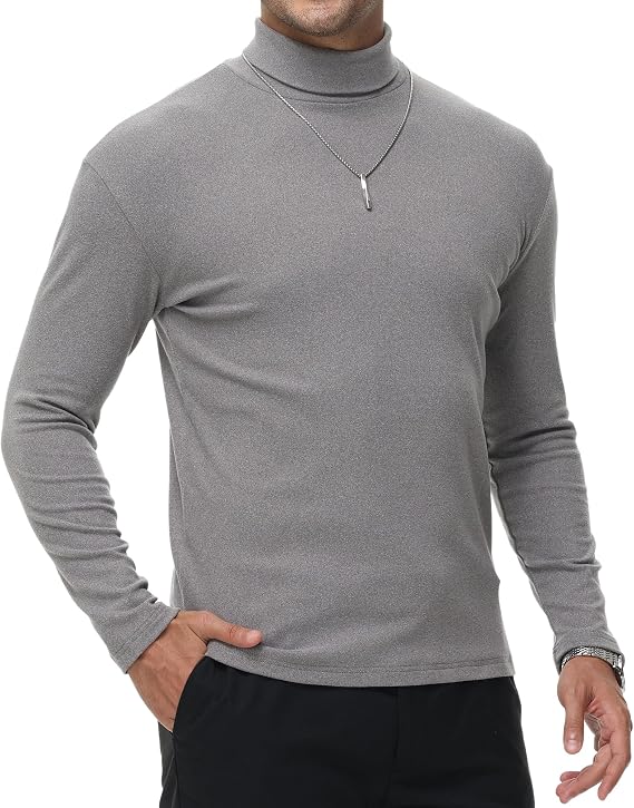 Men's Long T-Shirt, Long Sleeve, Turtleneck, High Neck Shirt, Thick, Thermal Inner Top, Autumn, Winter, Solid, Warm