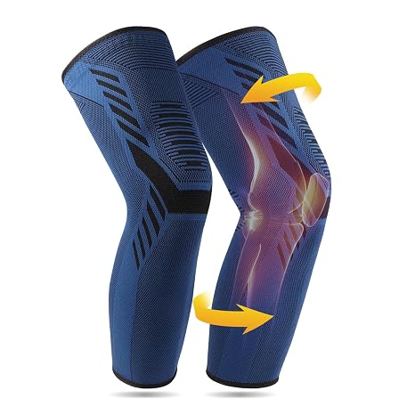 Full Leg Compression Sleeve 1 Pair Long Knee Brace (NavyBlue, XL)