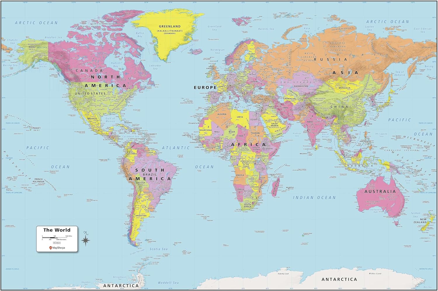 MapSherpa: World Wall Map - Extra Large - 152 x 101 cm - Front Lamination