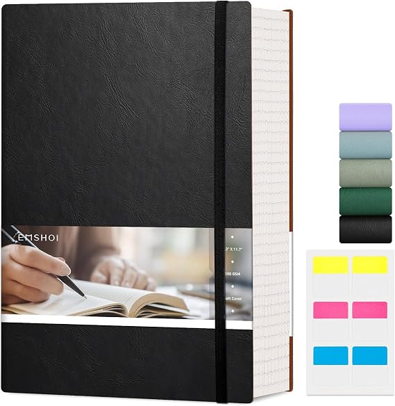 EMSHOI A4 Notebook, Softcover Lined Journal, 400 Pages, Black