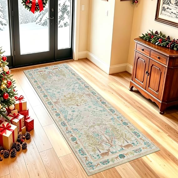 Homcomodar Christmas Runner Rugs for Hallway 65x180cm Xmas Kitchen Runners