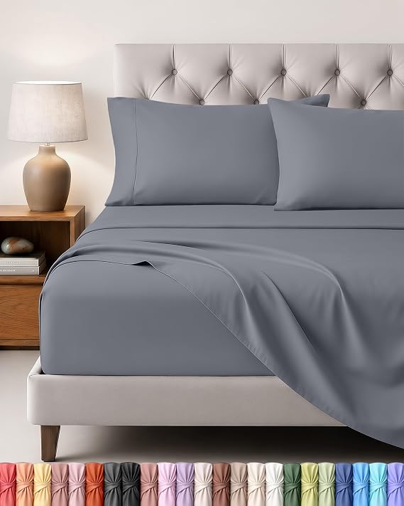 Utopia Bedding Bed Sheet Set, 4 Piece, Super King, Grey