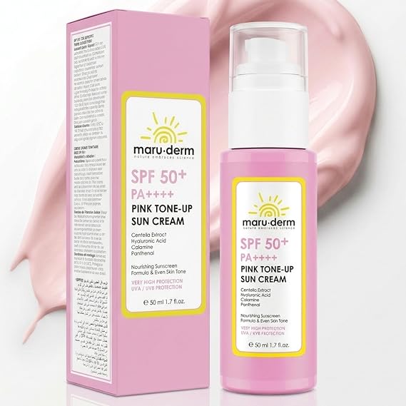Maruderm SPF 50+ Pembe Ton Eşitleyici Güneş Kremi – Doğal Pembe Işıltı Etkili Geniş Spektrum Koruma, Centella Asiatica & Kalamin ile, 50 ML