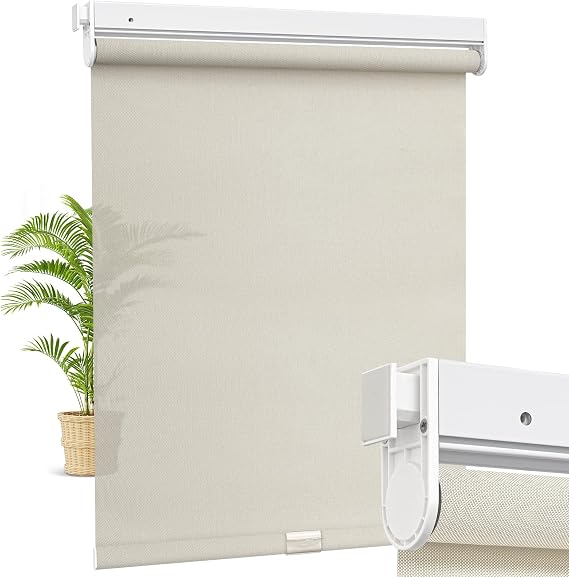No Drill Cordless Roller Shades No Tools Light Filtering Roller Windows Blinds Waterproof Fabric Privacy Shades Thermal Insulated Tension Shades for Home Kitchen (Sand,Custom Size)
