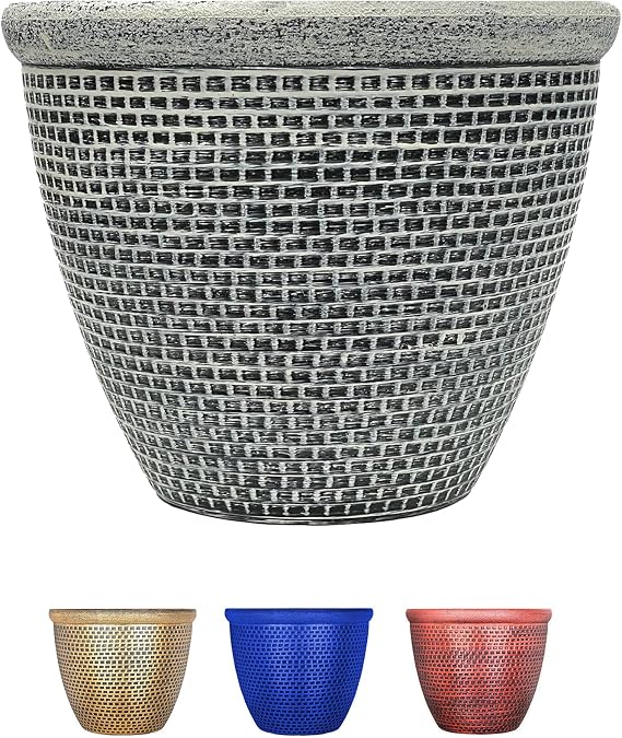 SG Traders Plastic Round Cromarty Plant Pot Flower Pot Planter Garden Decoration Antique Silver 25cm Plant Pots Outdoor Flower Pots Outside Garden Planters Outdoor With Drainage Holes (Pack of 1)
