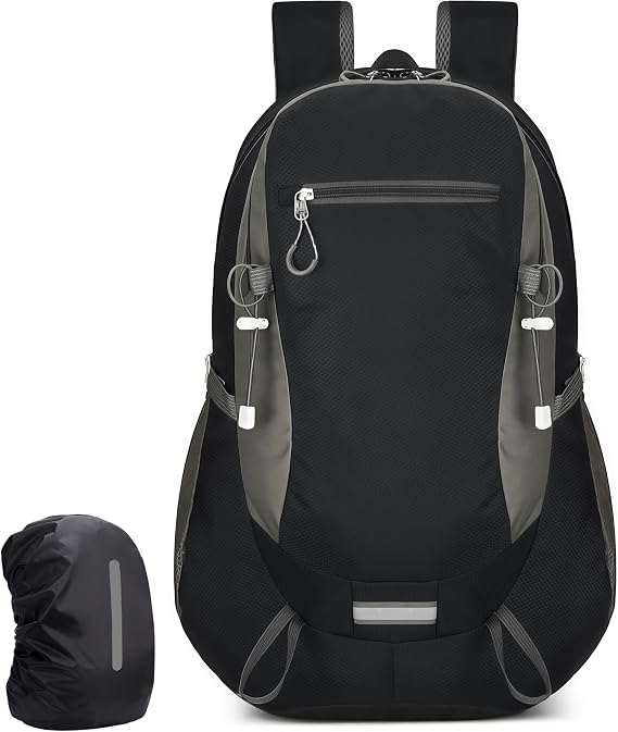 40L Hiking Backpack, Lightweight Water Resistant Travel Backpack with Rain Cover, Breathable Multi-Compartment Rucksack for Men Women Outdoor Camping Trekking Cycling 0.93 lb Black