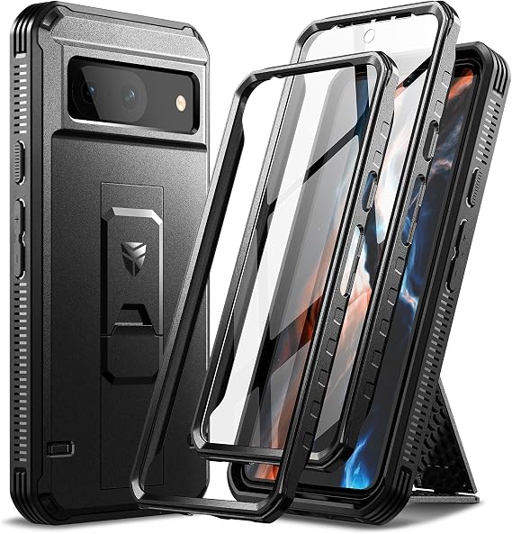 Dexnor Full Body Case for Google Pixel 8 5G【Double front frame & Kickstand 】, Bumpershock Technology Drop Protection Rugged Phone Cover Shockproof Protective Bumper Case - Black