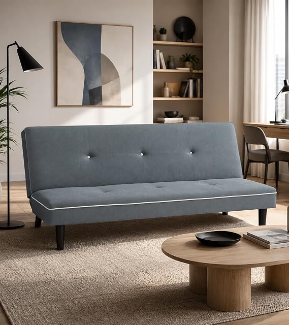 Home Heavenly® Sofa Bed Sun Click Clac 3 Seater 86.5 x 190 x 88 cm Folding Sofa Bed with High Legs, Grey