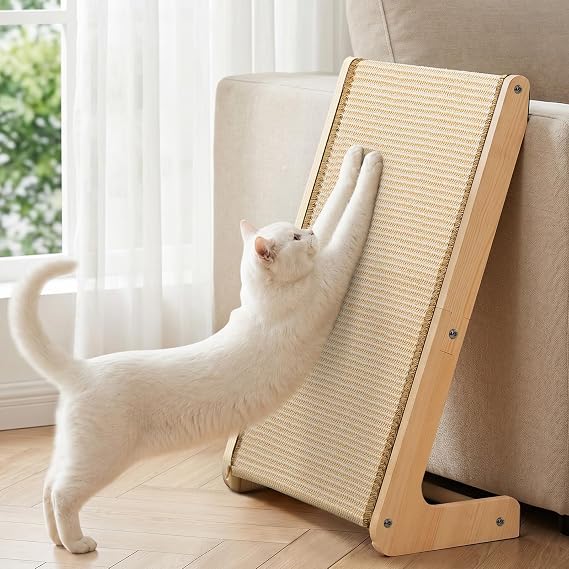 Gimars Dual-Use L-Shaped Sisal Cat Scratcher, 62cm High Solid Wood Cat Scratching Post for Indoor Large Cats, Premium Sisal Pad Protecting Furniture Couch Corner Scratch Pad Ramp