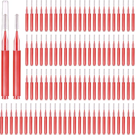 100PCS Interdental Brushes Red, Dental Brushes Tooth Picks Brush for Oral Care, Toothbrush Picks Between Teeth for Effective Cleaning - 0.5mm Ultra-Fine Brush Heads