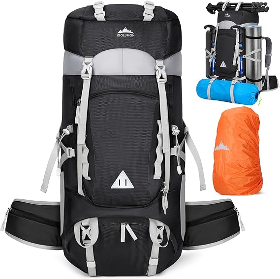 IGOLUMON Hiking Backpack 60L Waterproof Backpacks Trekking Travel with Rain Cover Outdoor Sports Backpack for Climbing Camping Tourism Men Women