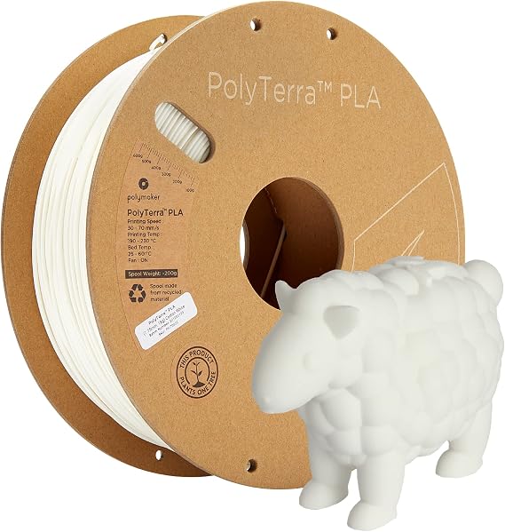 Polymaker PolyTerra Mat PLA Filament 1.75mm Pamuk Beyaz - 3D Yazıcılar için 1kg Karton Makara