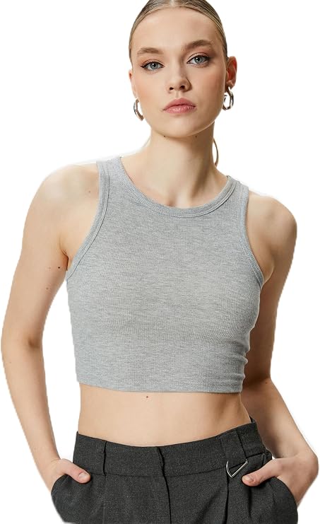 Crew Neck Ribbed Crop Tank Top