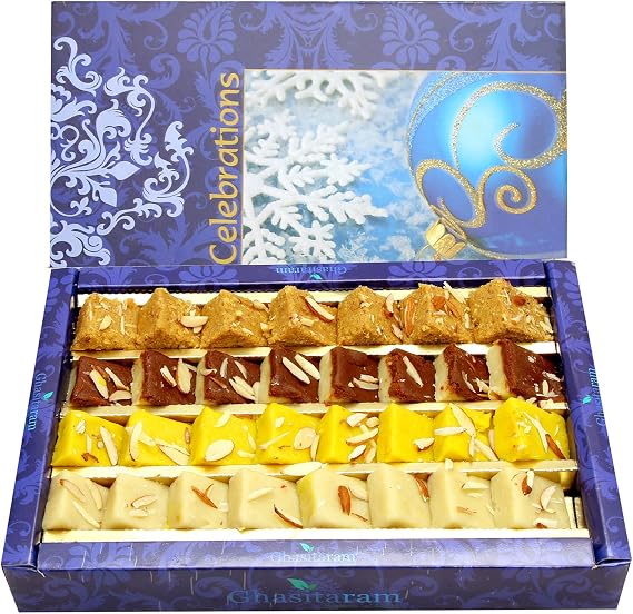 Ghasitaram Gifts Indian Sweets - Sugar Free Assorted Mawa Barfis (800 GMS)
