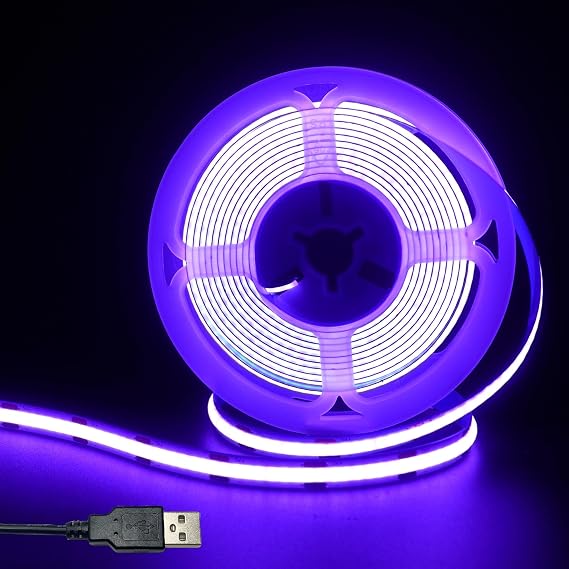 5V USB COB LED Strip Lights,Purple,8mm Width 320LEDs/m,8W/m,CRI90,16.4FT/5M,Electroplated Double-Sided Panel Light Strip,Waterproof IP20,Flexible Strip for Indoor Decoration [Energy Class F]