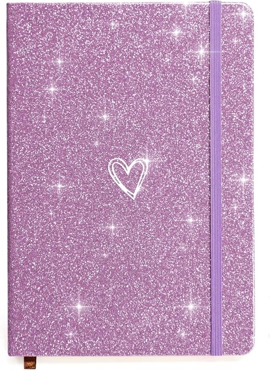 Glitter A5 Notebook, Lined Journal A5 Notepad for Girls Women,Cute Bling Diary with Heart-Shaped College Ruled Hardcover Notebook for Work School, Note Taking, Business -Purple